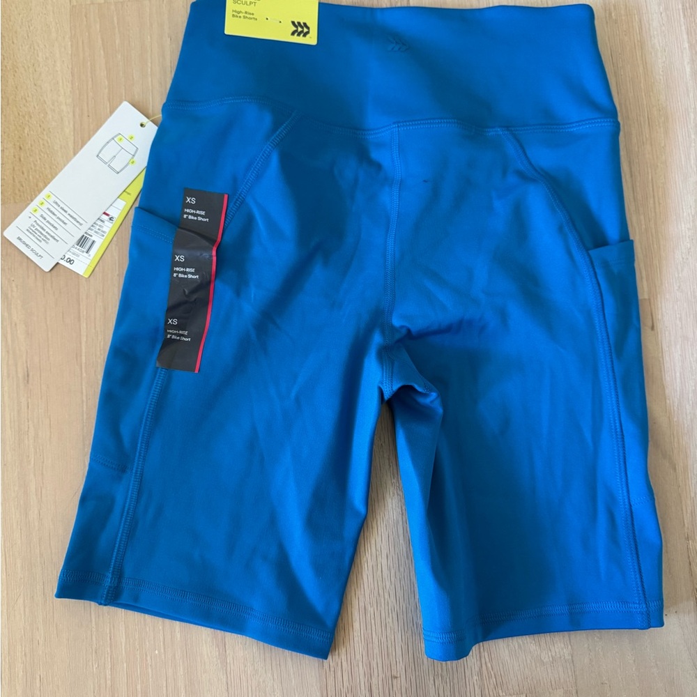 NWT All in Motion XS Blue Bike Shorts High-Waisted - Picture 2 of 5